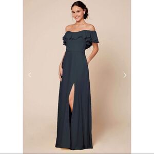 New Dear Cleo Abigail ruffle off shoulder bridesmaid formal dress in gra…